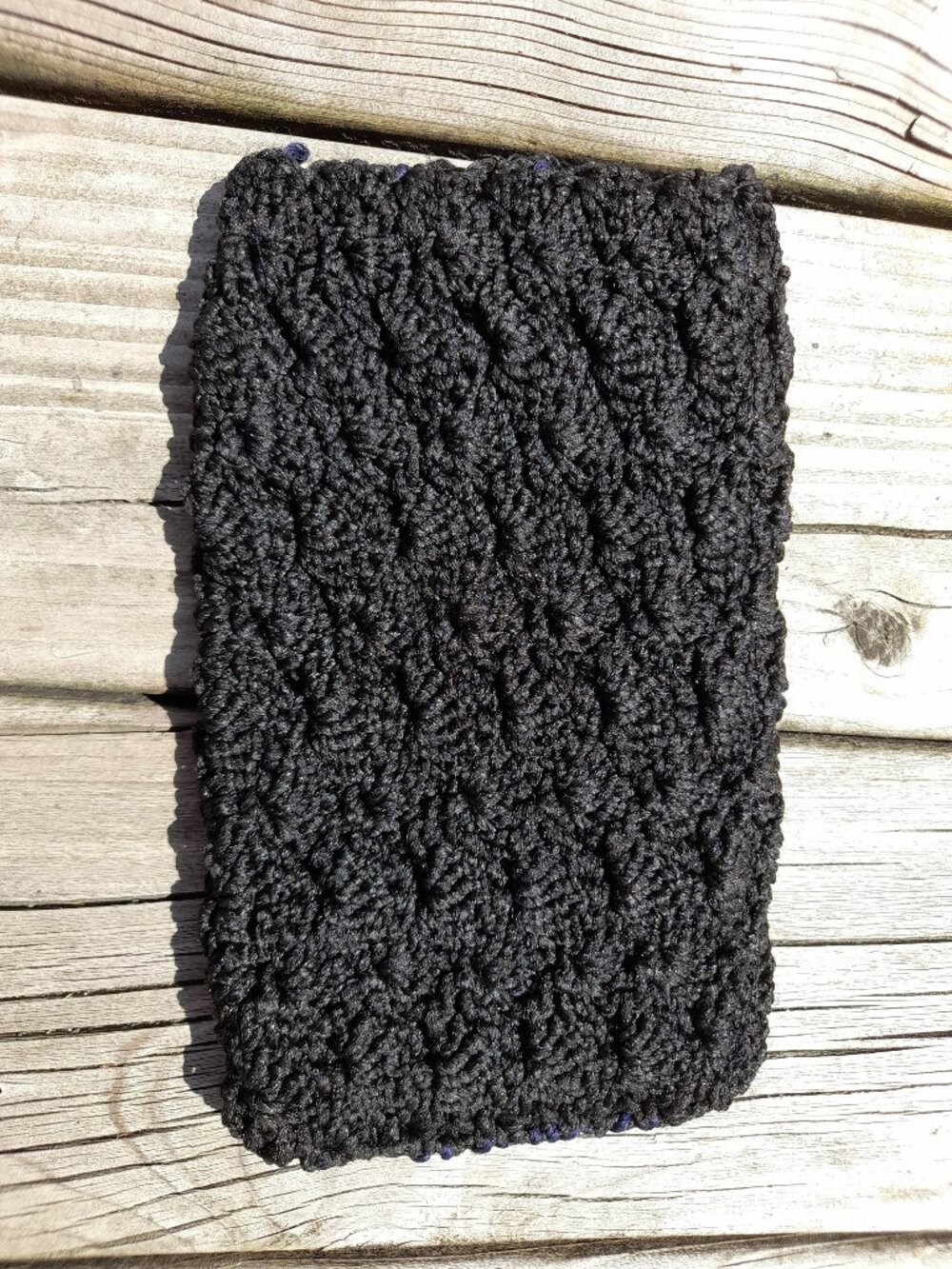 Vintage 60s Black Crocheted Clutch Purse Handmade Pouch Acrylic Phentex - Picture 3 of 15